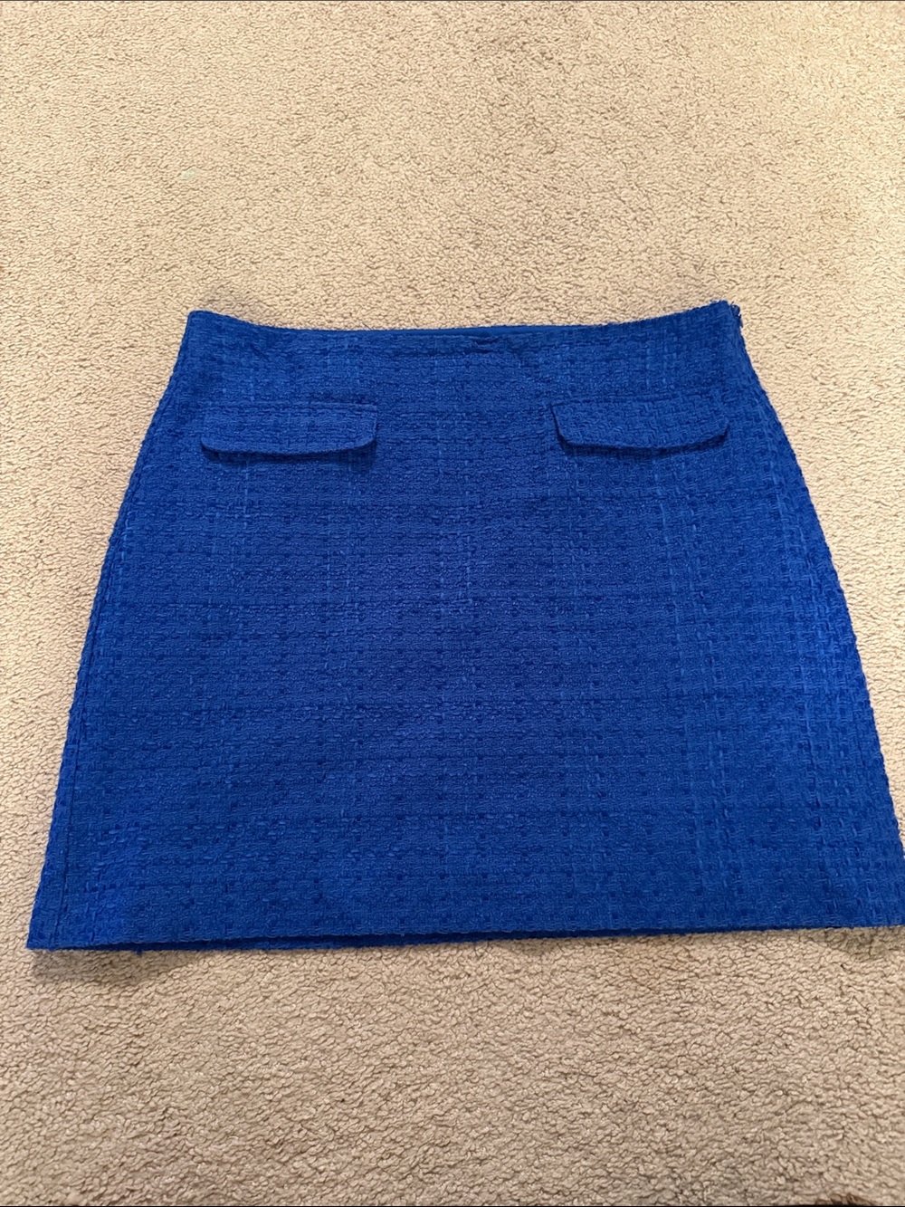 LOFT Cobalt Tweed Mini Skirt with Front Flap Pockets